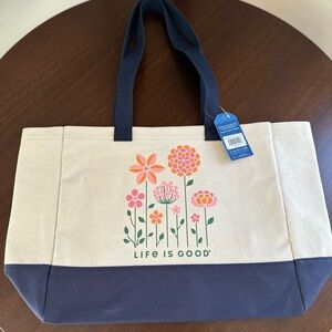 NWT Life is Good Linear Garden Canvas Tote Bag